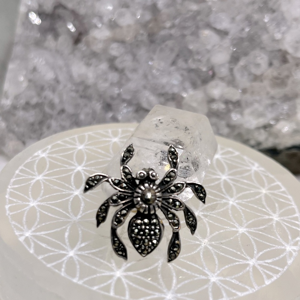 Vintage Marcasite Sterling Silver Spider Brooch